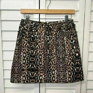 Topshop Leopard Print Buckle A-Line Mini Skirt Size 6
